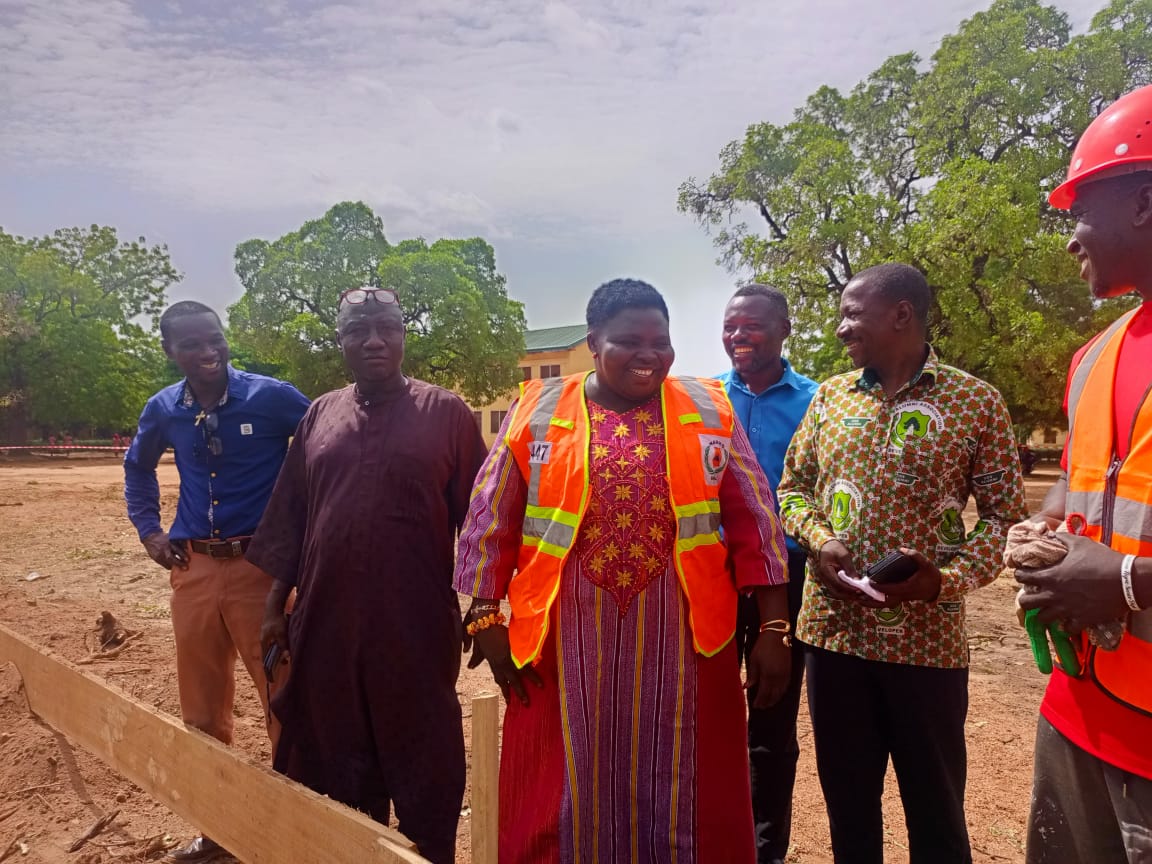 The DCE, Madam Mariy Haruna inspects the GETFund Project in Kaleo Senior High Technical School in the Nadowli-Kaleo District.